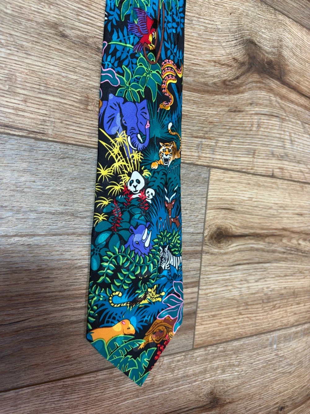 Vintage 90s Jungle Safari Novelty Silk Tie Tropical Jungle Colorful Pop Art